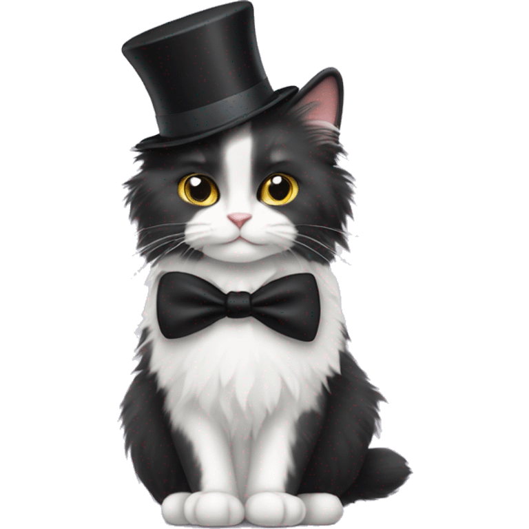 tuxedo fluffy norwegian forrest cat with bow tie and top hat  emoji