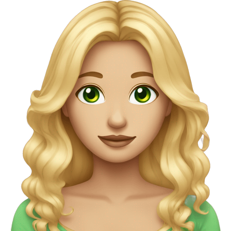 Beautiful woman with long blond hair, Green eyes,and cute face emoji