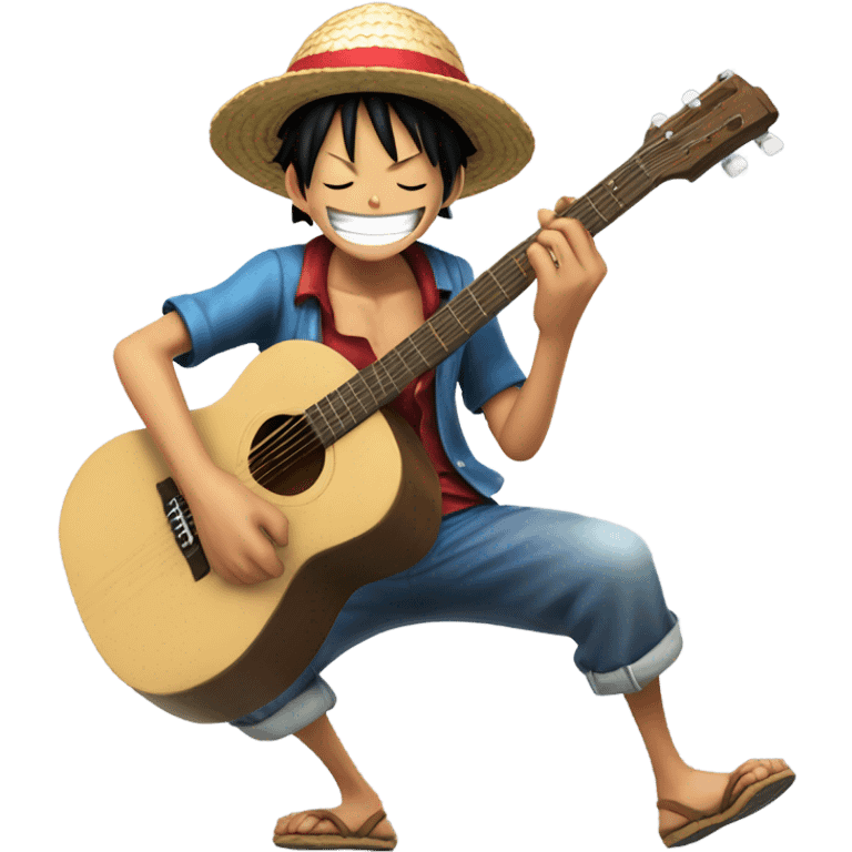 Luffy from One Piece playing a guitar emoji