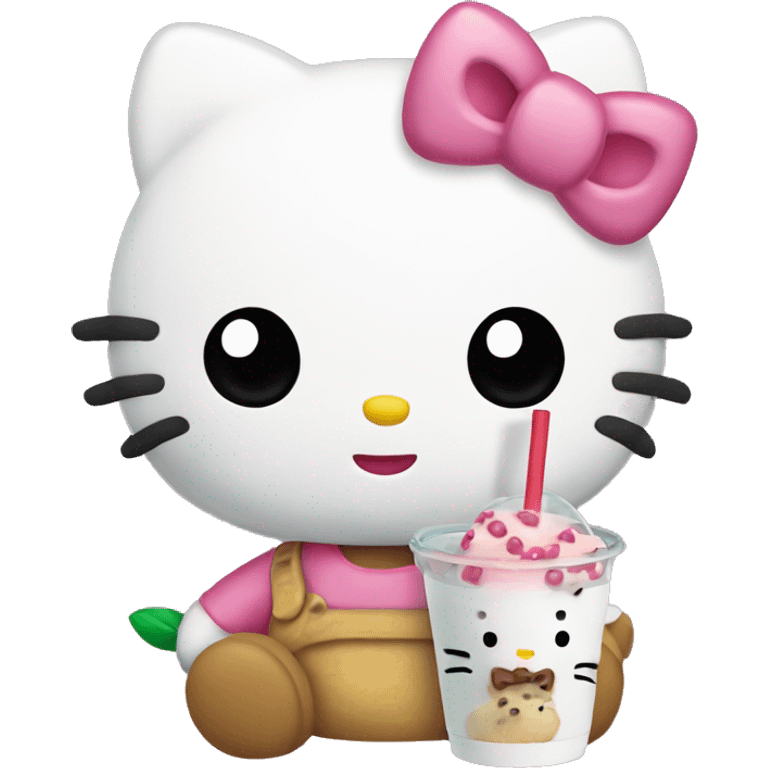 hello kitty holding boba emoji