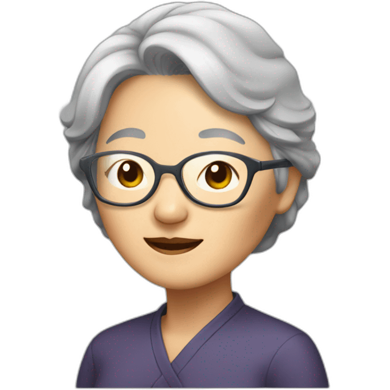 Chinese senior lady with grey hair wear glasses emoji