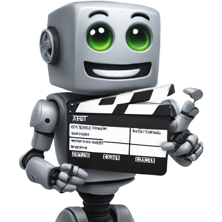 happy robot holding a clapboard emoji