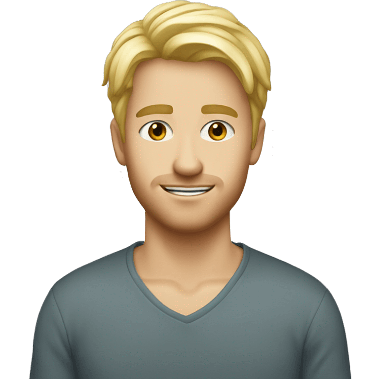 homme blond de 29 ans, cheveux court blond, yeux bleus emoji