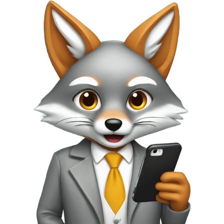 Grey fox with a celular emoji