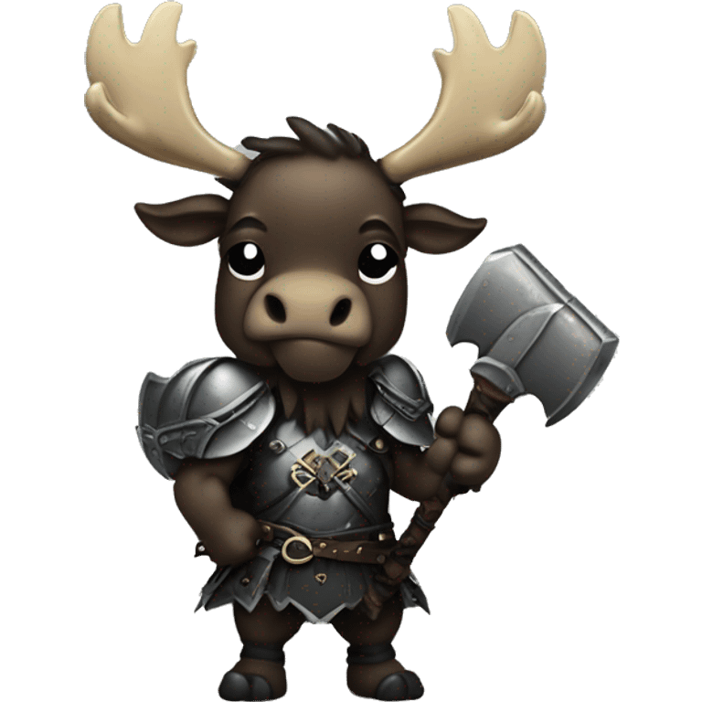 Gothical warrior moose with a flail and shield chibi  emoji