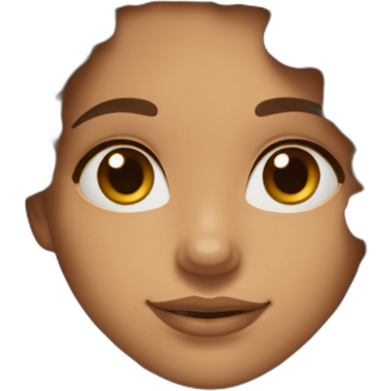 Woman with curly & wavy brown hair, tinted skin color, brown eyes, Aruban / Dutch mixed, dimples emoji