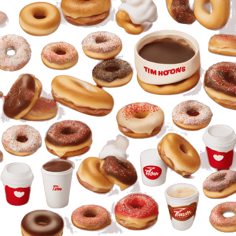 “Tim Hortons store with a red and white color scheme, featuring the classic Tim Hortons logo, a warm and welcoming design that represents a popular coffee and donut shop.” emoji