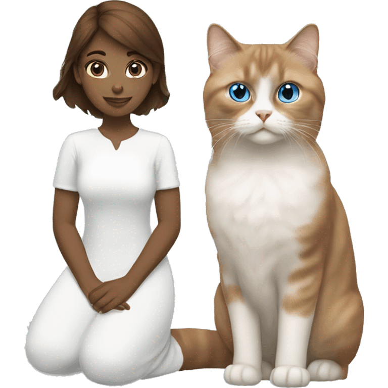 a brown-haired girl and a blue-eyed Persian white cat emoji