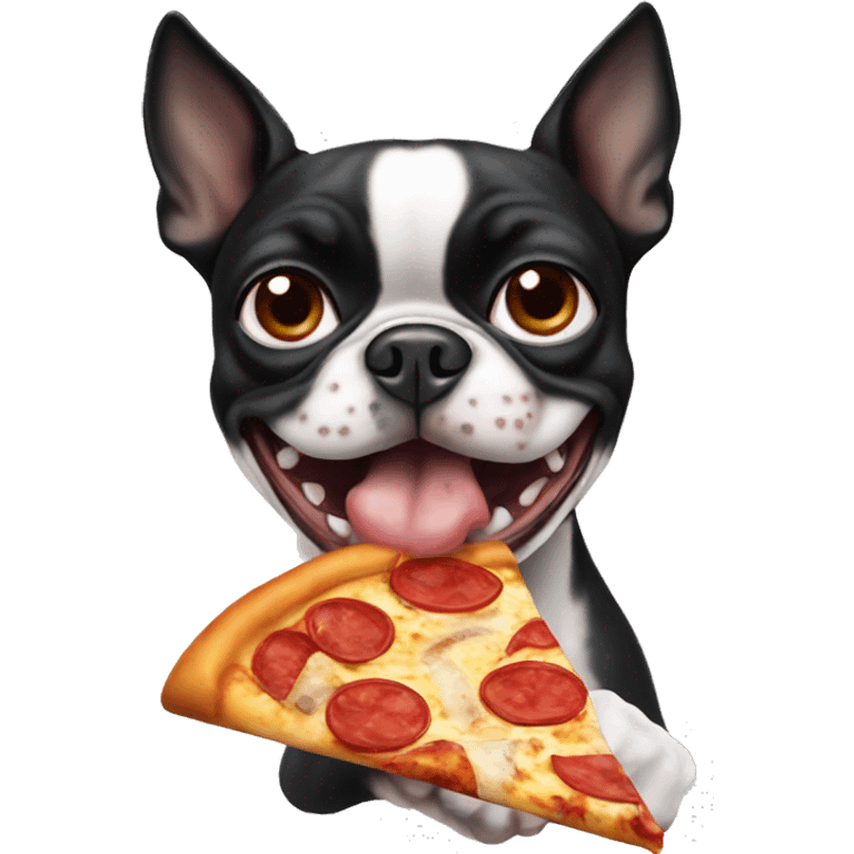 Boston terrier eating pizza emoji