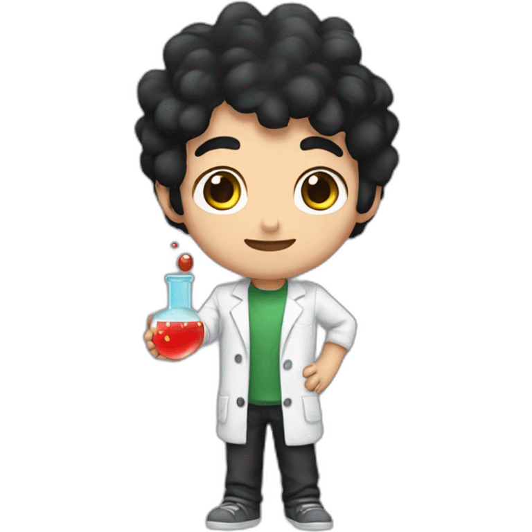 chemistry boy with black hair and his instumants on his hand emoji