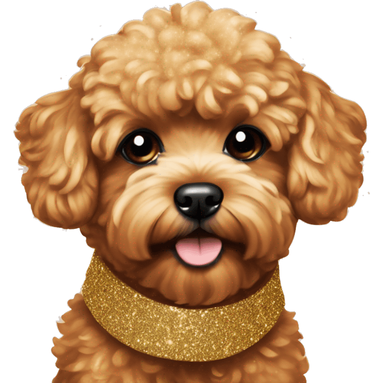 Red maltipoo with gold glitter garland around his neck emoji