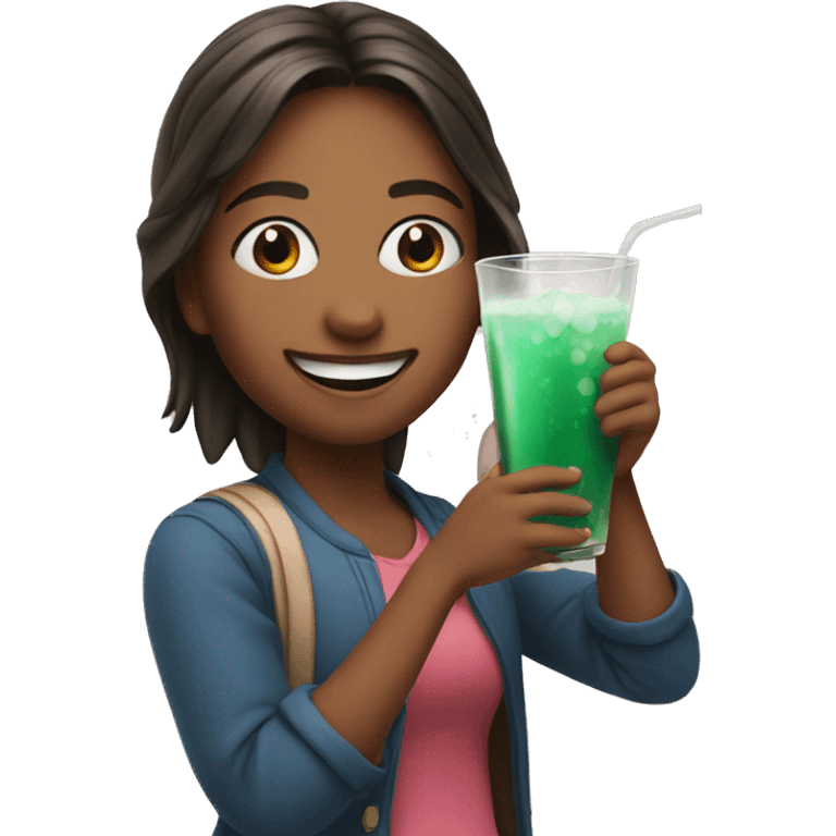 smiling girl with drink indoors emoji