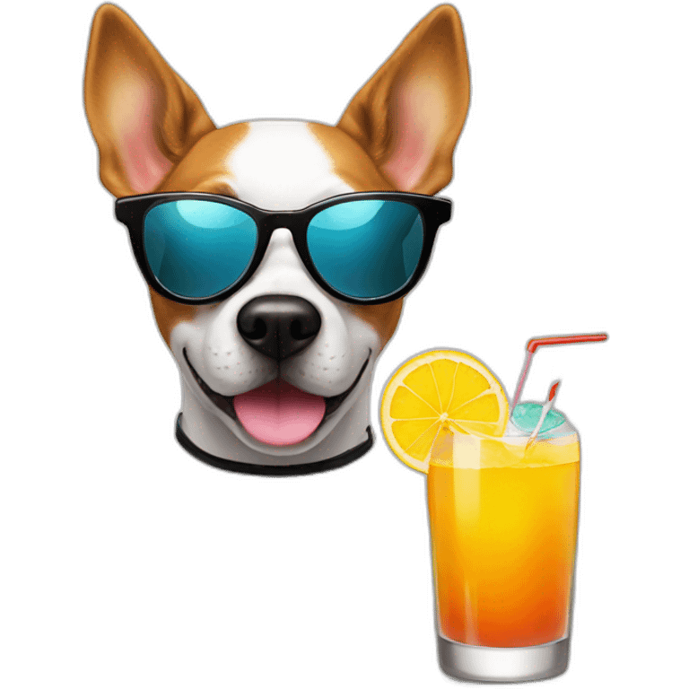 Dog in sunglasses with the glass of coctail emoji