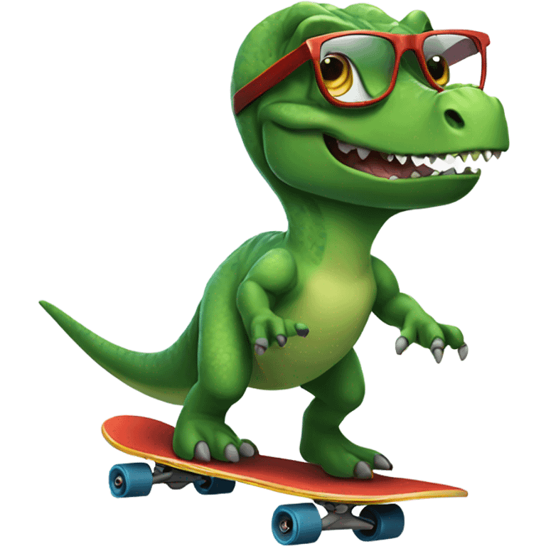 Dinosaur riding a skateboard wearing glasses emoji