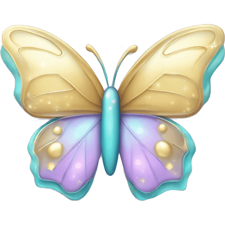 Magic lilac, golden, turquoise pastel colors style, with little shiny sparkles baby butterfly emoji