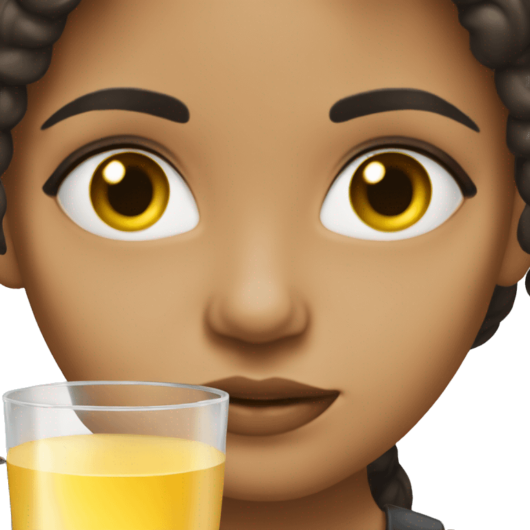 Dark Brunette girl with light skin dark eyes sipping rea emoji