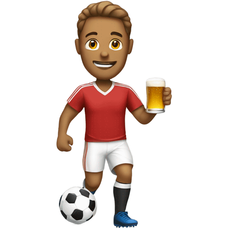 Man with beer playing soccer emoji