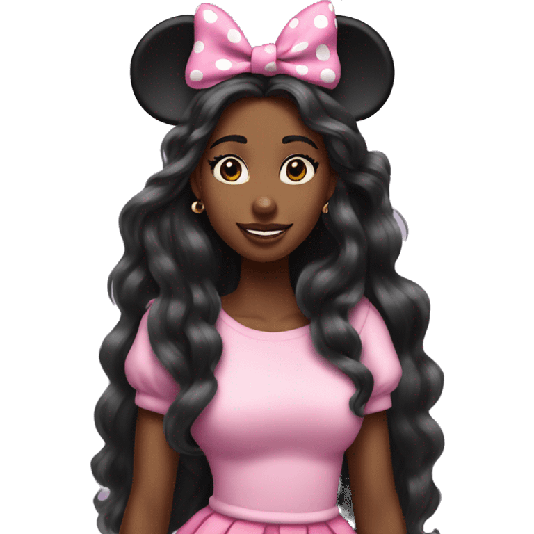 pink Minnie mouse ears very long hair black woman full body  emoji