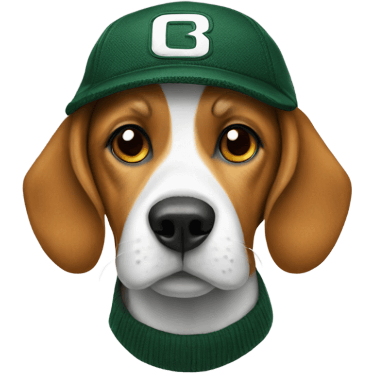 Beagle wearing a packer hat emoji