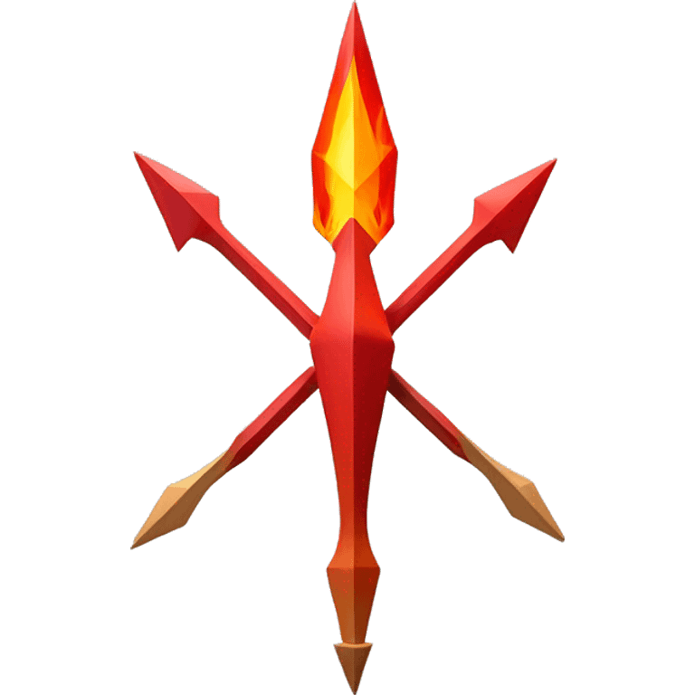 An archery arrow sculpture with a geometric, faceted design. The symbol is standing upright with angular and disney features. The vibrant red flame colors highlights the sharp edges and planes. emoji