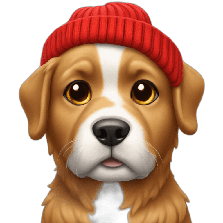 doggy wearing red bobble beany emoji