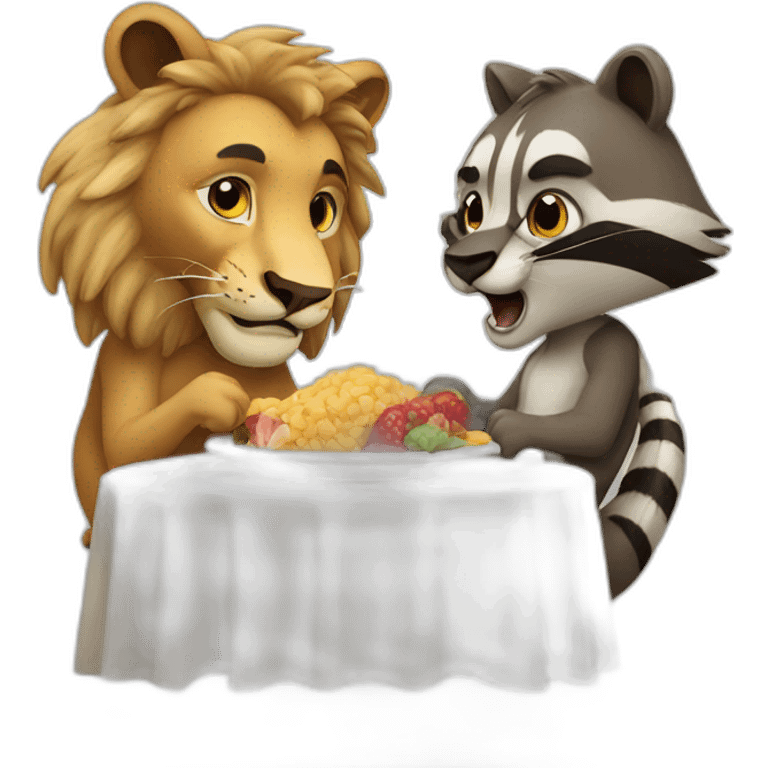 lion and racoon eating emoji