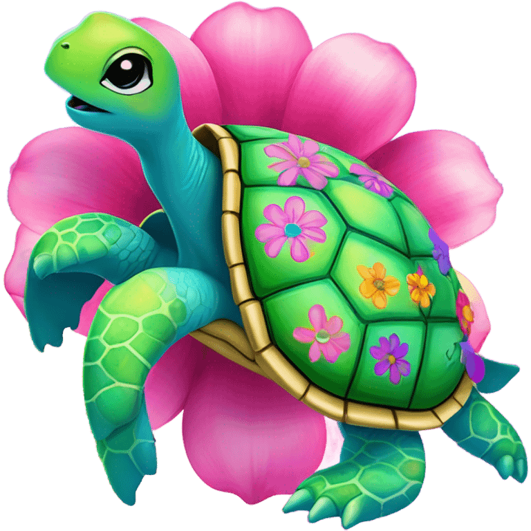 Lisa Frank turtle with flower shapes on the shell ￼ emoji