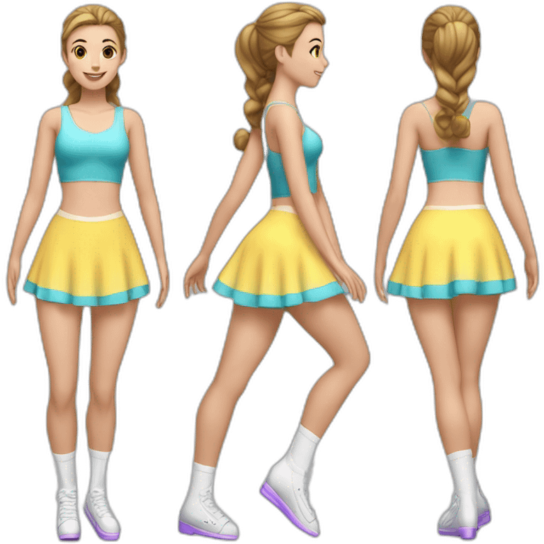 caucasian-curvy-figure skater girl short-black-skirt-back-and-front-views-long-white-socks emoji