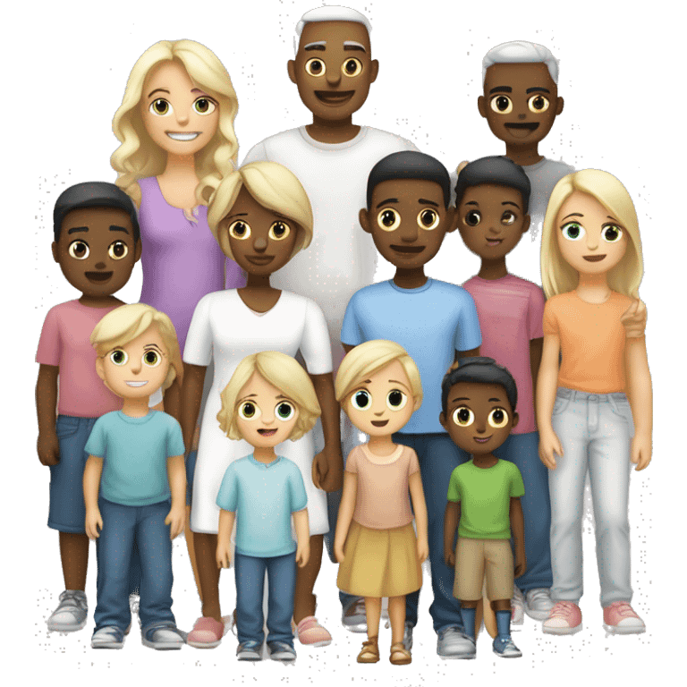 Famille blanche nombreuse avec 10 enfants, certains sont bruns d’autres sont blonds   emoji