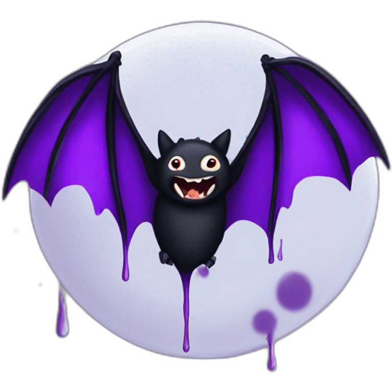 purple black vampire bat wings flying in front of large dripping crescent moon emoji