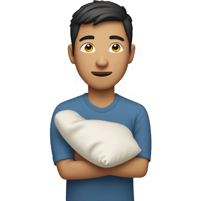 white asian man holding pillow emoji