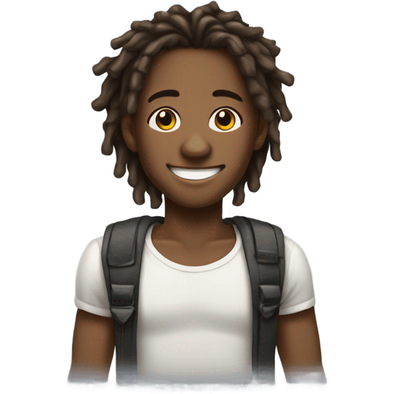 A young African-American male with short, thick dreadlocks and a friendly, confident smile. He has a slim but toned build and radiates a vibrant, approachable energy. emoji