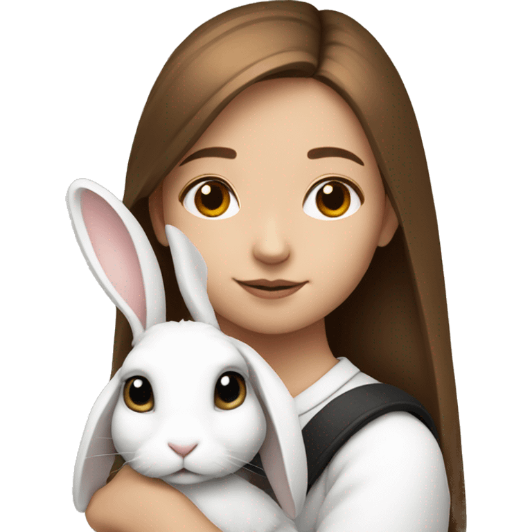 white black rabbit on shoulder of brown haired girl emoji