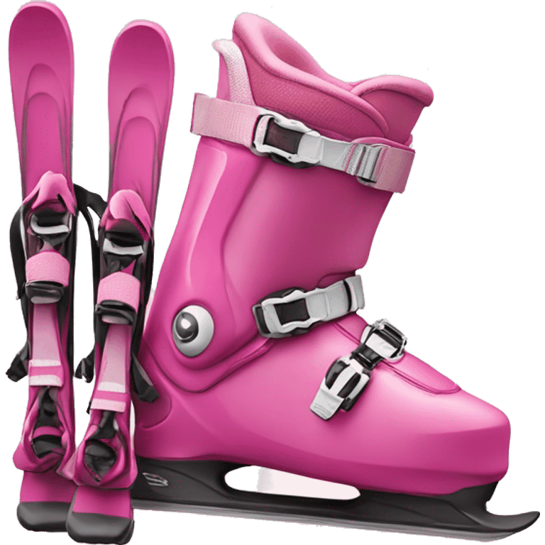 Pink ski boots and standing skis behind boots emoji