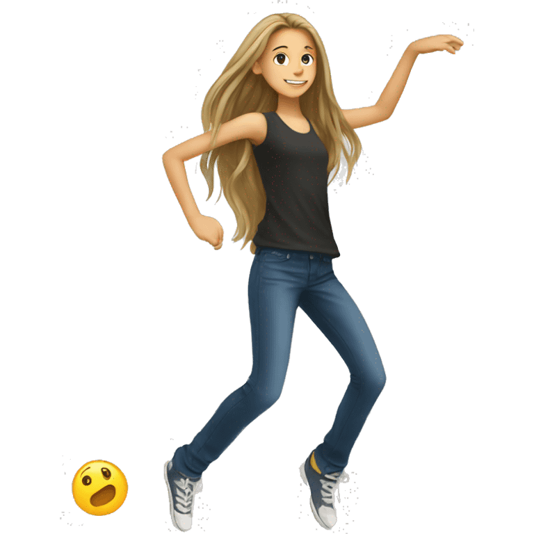 european teen with long hair dancing emoji