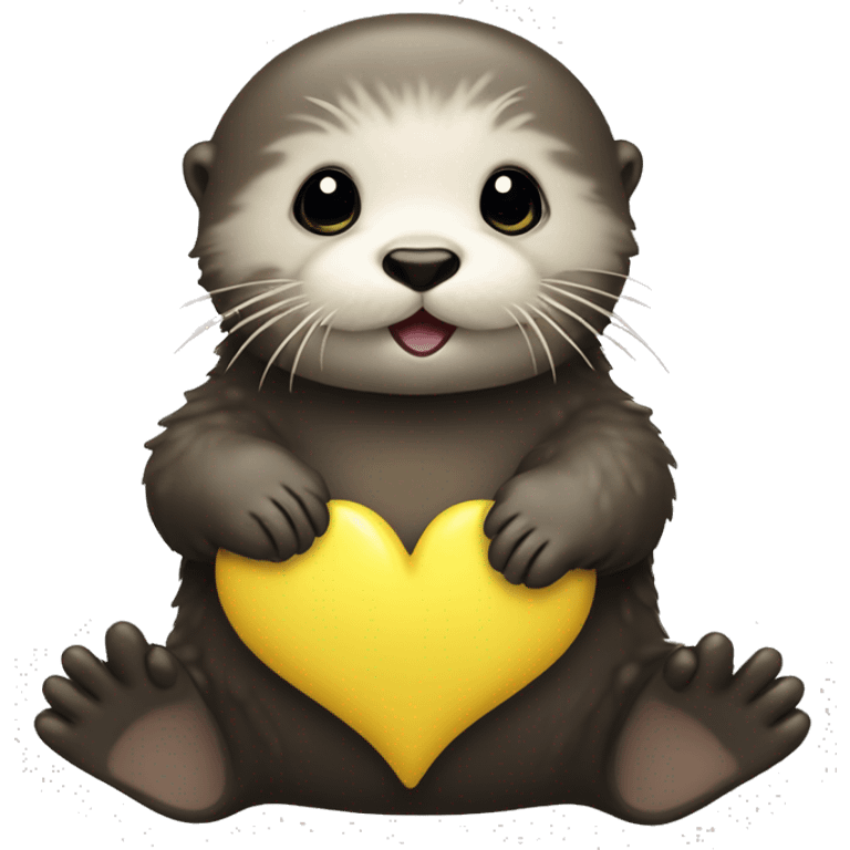 Baby sea otter with yellow heart in its paws emoji