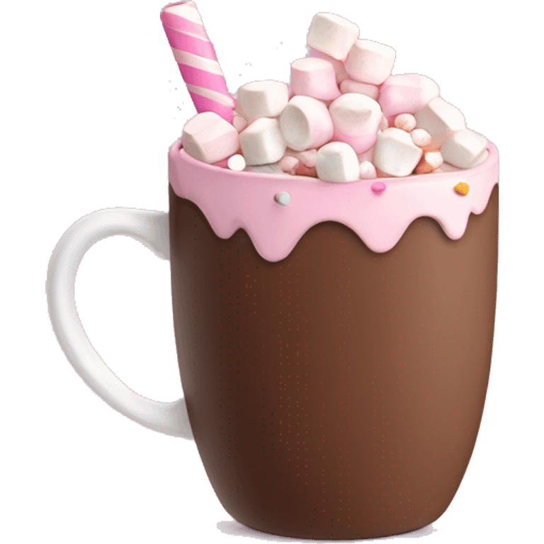 hot chocolate with marshmallows and sprinkles in pink cup emoji