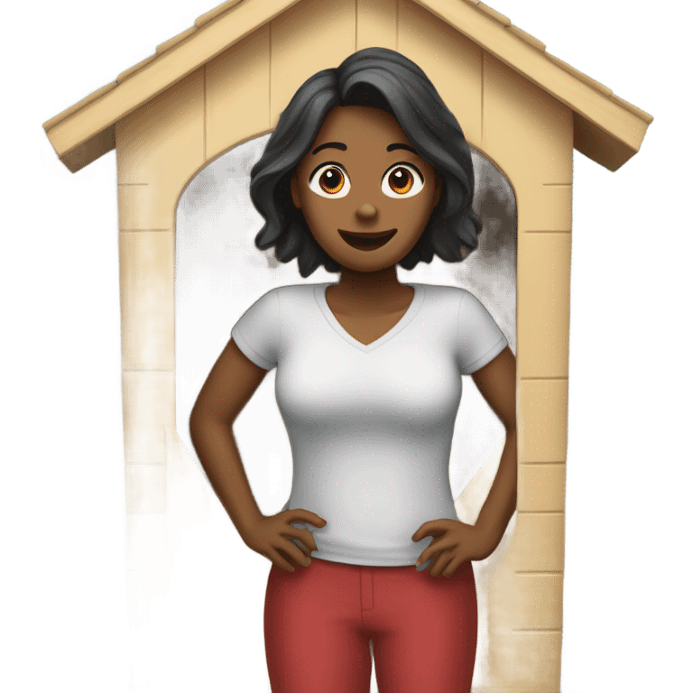 A female person standing in a dog house  emoji