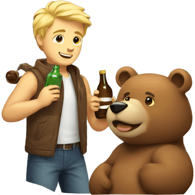 jj blonde adult man with a brown bear cub and a bottle  emoji