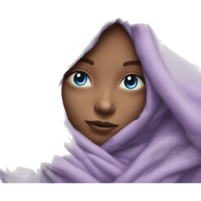 Realistic lilac blanket wrapped around young girl with blue eyes emoji