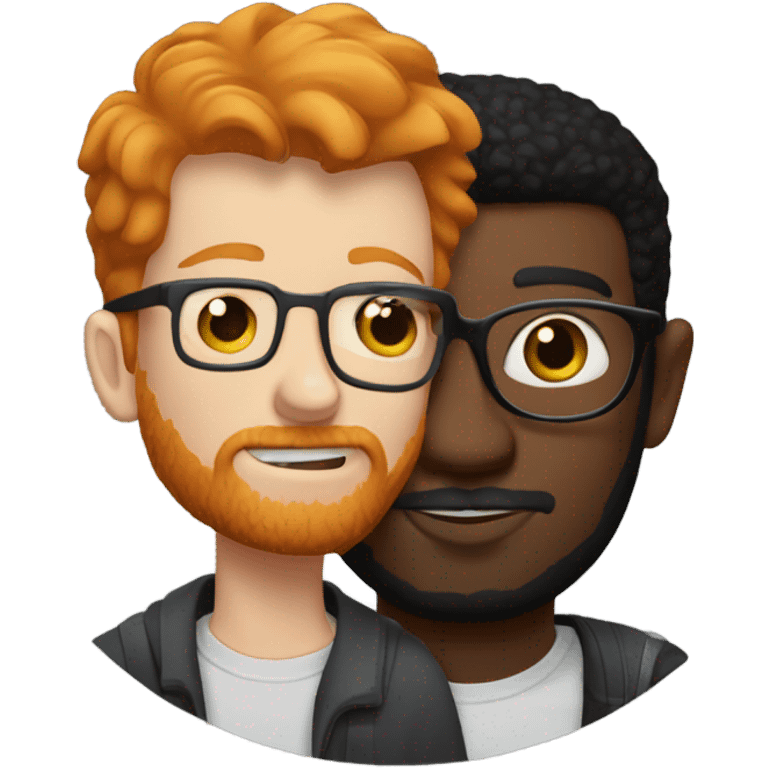 ginger man with short hair, a beard and glasses, giving a kiss to a slightly taller black man with stubble  emoji