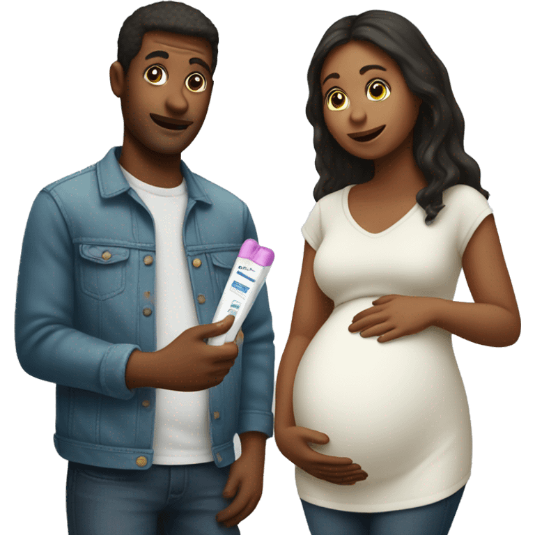 couple looking at pregnancy test emoji