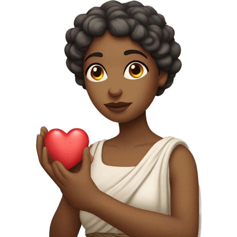 Greek Sappho holds a heart in her hand emoji