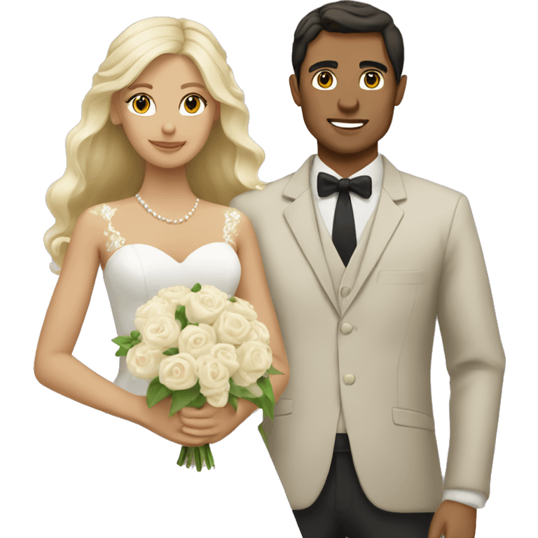 Blonde woman and tan man with dark hair wedding emoji