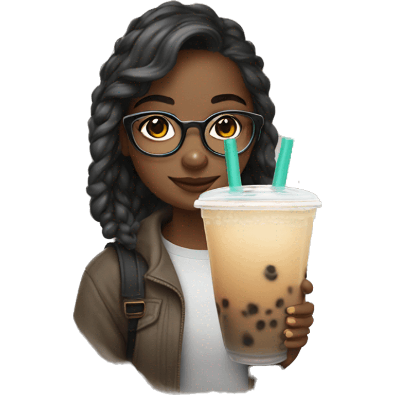 Girl with glasses and boba tea emoji