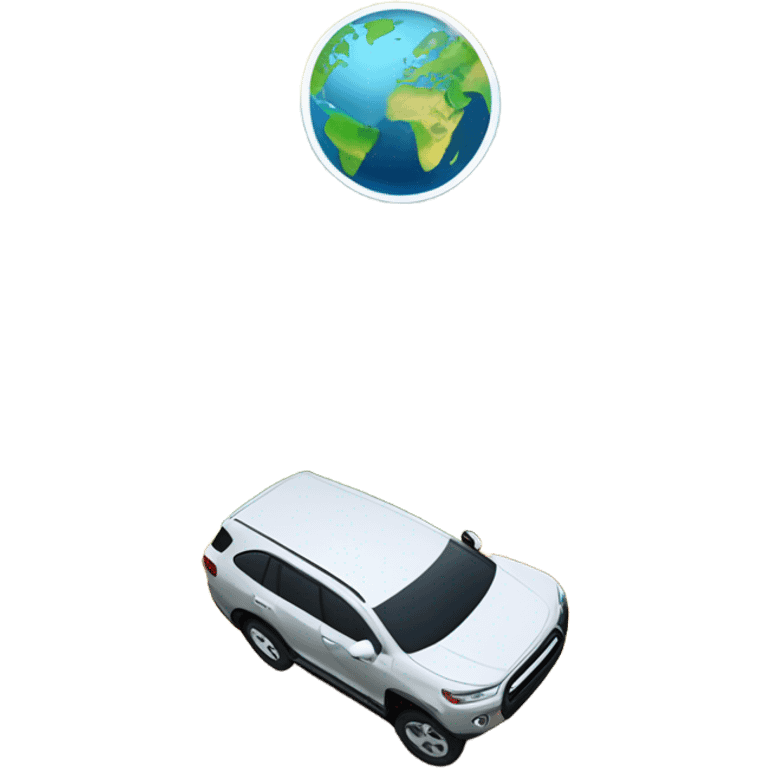 The adventurous SUV explores mountains and forests with a globe in the background and a moving car in front. emoji