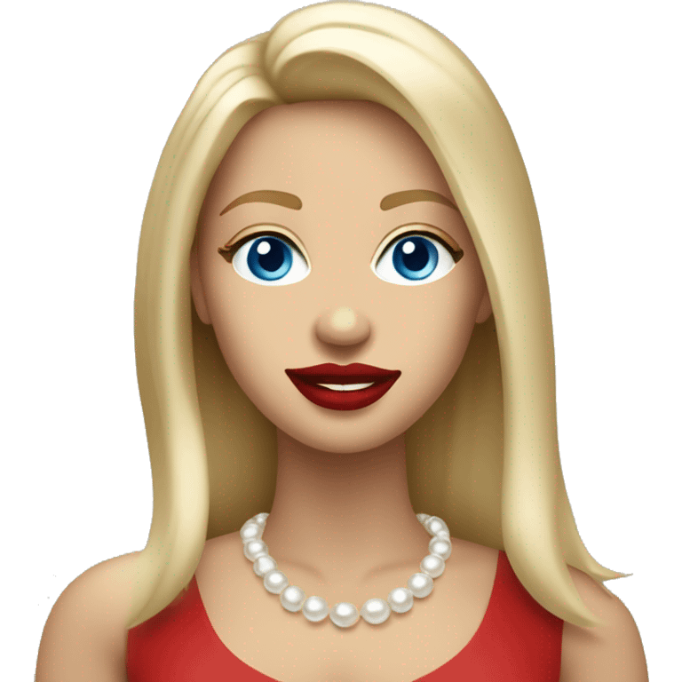 Blonde long straight haired blue eyed tan caucasian woman with red lipstick wearing pearl necklace emoji