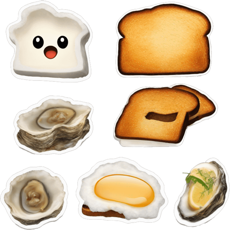 very burnt toast, cheeky cartoon turkey and oysters emoji