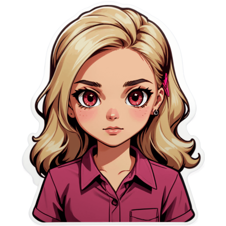 dirty Blonde hair girl with brown eyes pink maroon shirt emoji