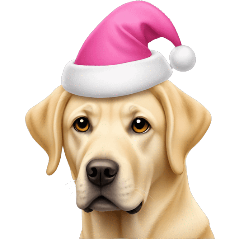 Yellow Labrador wearing a pink Santa hat emoji